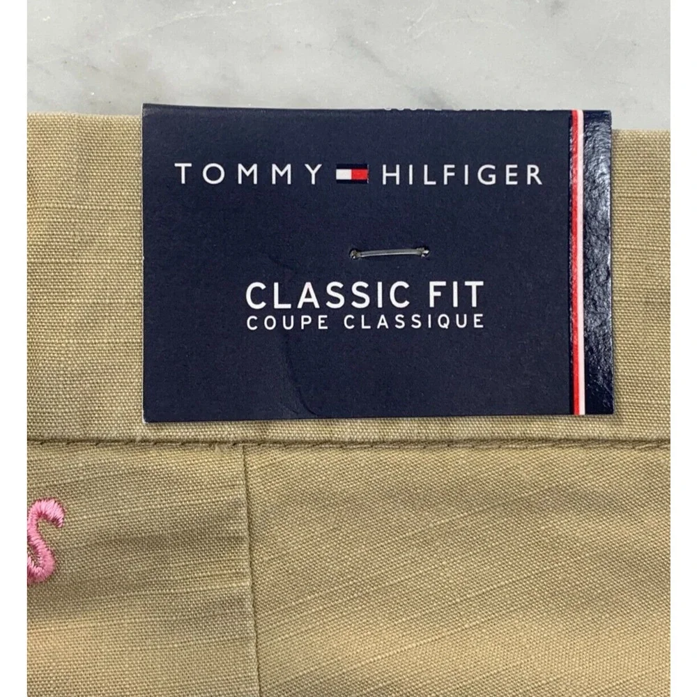 TOMMY HILFIGER Pink Flamingo Embroider Khaki Shorts Men 29 9.5